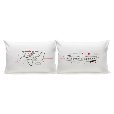 His and hers wedding keepsake pillows featuring a romantic design with hearts and the phrase Forever & Always