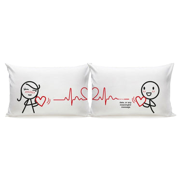 His and hers pillowcases with playful illustrations, perfect matching gifts for lovers.
