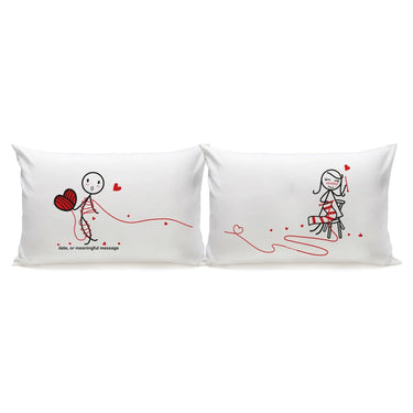 His and hers pillowcases with cute couple illustrations, perfect for personalized anniversary gifts