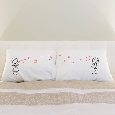 His and hers pillowcases with love illustrations, perfect personalized anniversary keepsakes