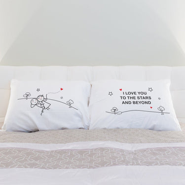 His and hers pillowcases with love graphics, ideal personalized anniversary keepsakes for couples