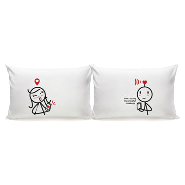 His and hers pillowcases with cute couple designs, perfect for personalized anniversary pillows