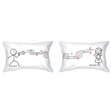 Personalized love gifts his and hers pillowcases with artistic design and custom names