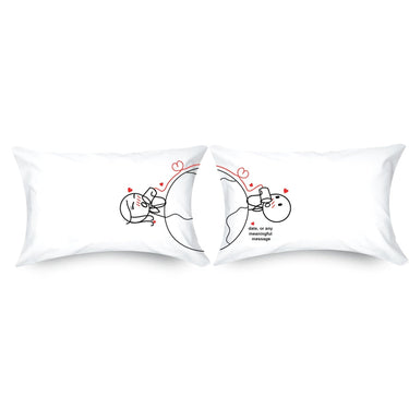 Personalized his and hers pillowcases featuring cute illustrations for personalized romantic gifts long distance love relationship