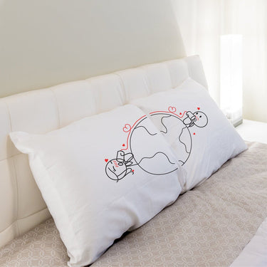 His and hers pillowcases featuring a romantic design, ideal personalized romantic gifts long distance love relationship.