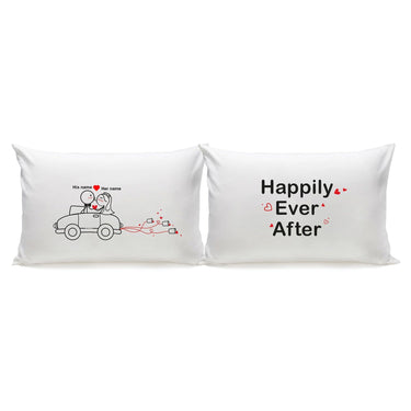 His and hers pillowcases featuring cute couple design, ideal for wedding engagement gift ideas