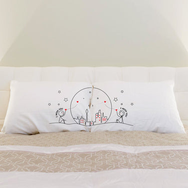 His and hers pillowcases with romantic designs for Long Distance Love gifts