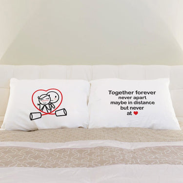 His and hers pillowcases featuring the phrase Together forever decorative pillow with cartoon couple design