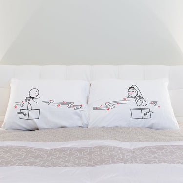 His and hers Dancing Hearts pillowcases, a unique anniversary gifts idea for couples celebrating love together