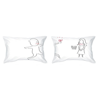 His and hers pillowcases by Human Touch featuring cute illustrations, ideal wedding keepsakes decor