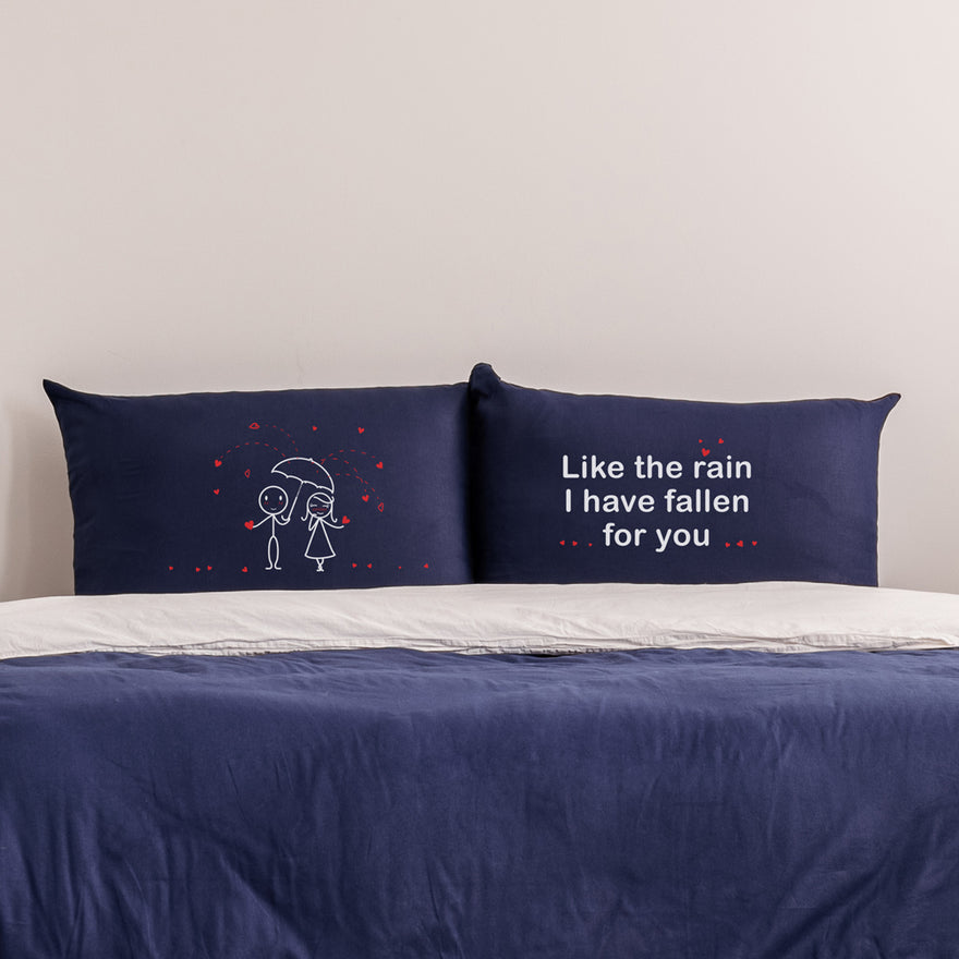 Love-inspired home decor with romantic pillows featuring sweet messages and couple illustrations.
