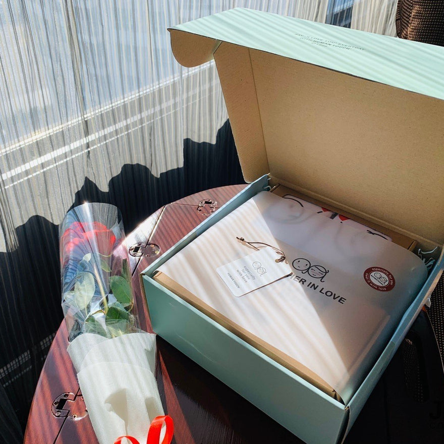 Unboxing romantic couple gifts including a lovely package and a bouquet of flowers