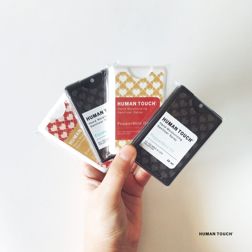 Collection of personalized sanitizer gifts featuring Aloe Vera and essential oil blends in stylish packaging