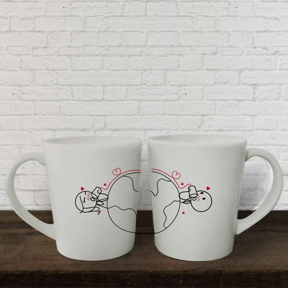Adorned with charming hand-drawn designs, these two white mugs make an ideal gift for couples, anniversary celebrations, and delightful surprises for both him and her.