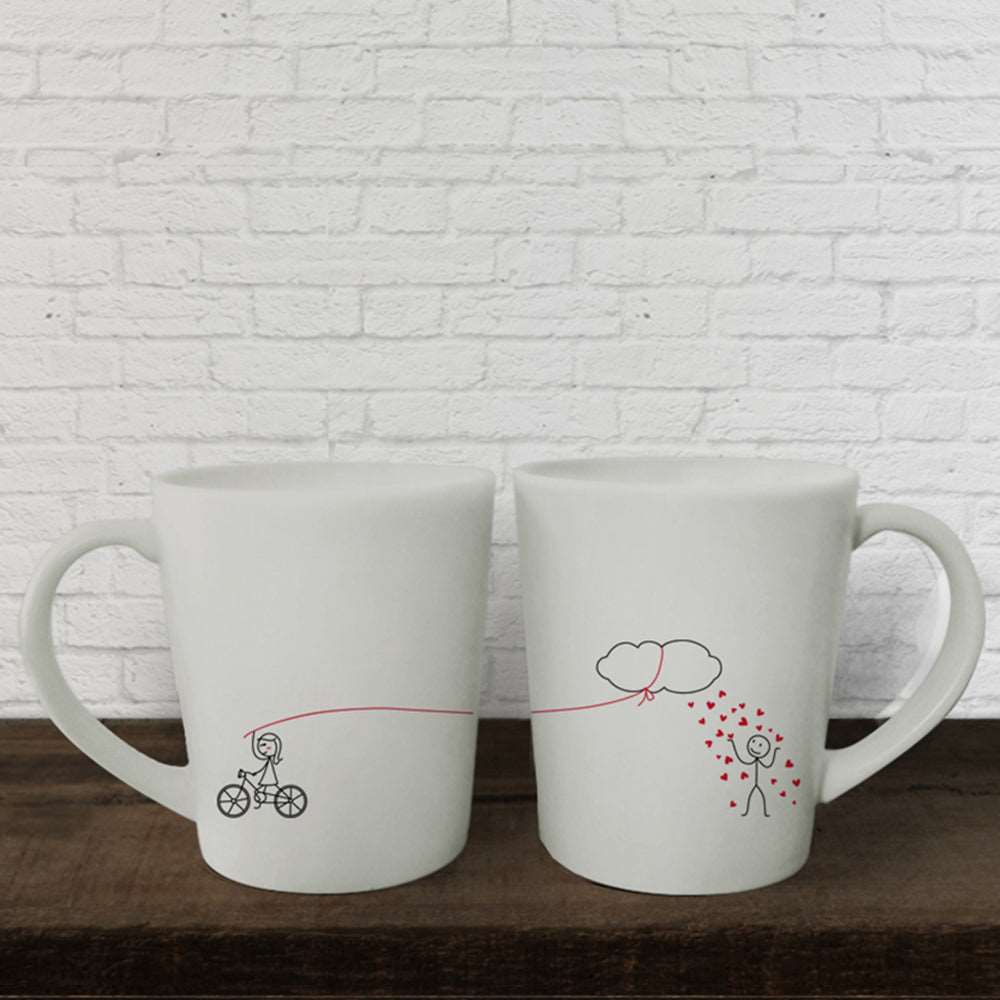 Get these adorable white mugs adorned with charming drawings for couples, perfect for anniversaries or as thoughtful gifts for him or her!