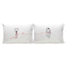 His and hers pillowcases with quirky couple illustration, perfect custom wedding keepsakes