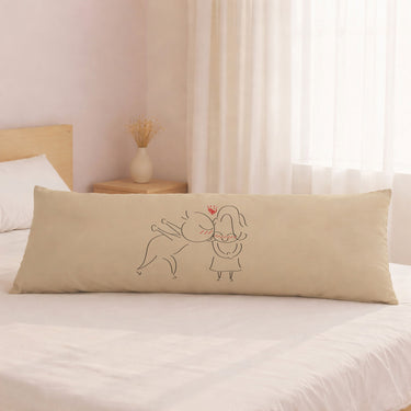 Long Human Touch pillow for bed with a cute kissing pillow design featuring playful illustrations