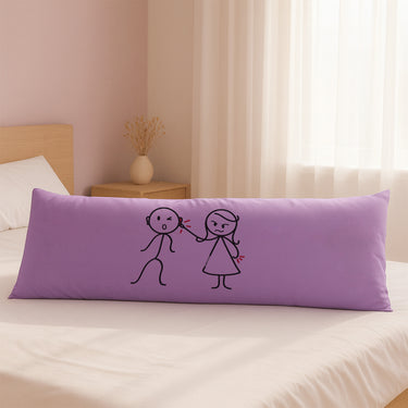 Purple long pillow with cute stick figures, perfect as cute love gifts for couples