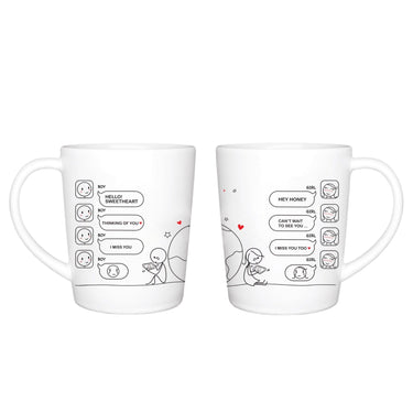 Chatting Hearts mug gift set featuring cute love messages for couples, perfect for breakfast together