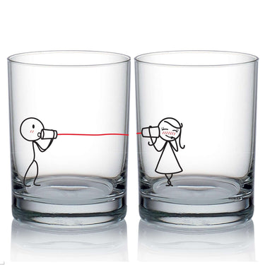 Charming decorative glassware set depicting a couple communicating, perfect as an anniversary gift for boyfriend or girlfriend.