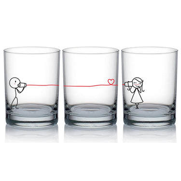 Charming decorative glassware set featuring romantic stick figures, perfect as an anniversary gift for boyfriend or girlfriend