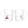 Cute anniversary gift mugs for couples featuring playful characters and heart designs, perfect for romantic coffee moments