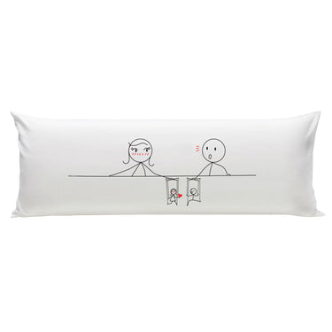 Long pillow for bed featuring playful cartoon art, perfect as an anniversary keepsake for couples