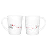 Charming anniversary mugs for couples featuring playful couple illustrations with hearts for romantic coffee moments.