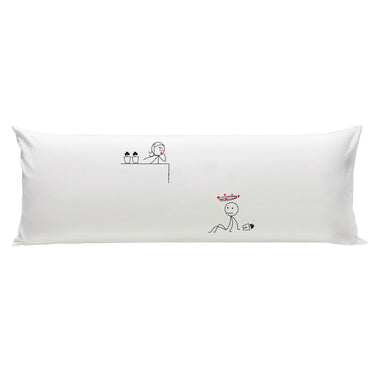 Human Touch long pillow featuring playful art, perfect as an apology gift for couples to express love