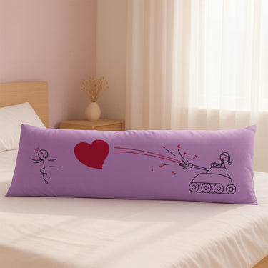 Human Touch long pillow with playful tank design and hearts, a cute anniversary gift for boyfriend