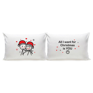 Cute matching Christmas gifts for lovers featuring long pillowcases with romantic illustrations and heartfelt messages