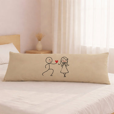 Long pillow for bed with cute couple design, perfect as a heartfelt anniversary gift for romantic moments
