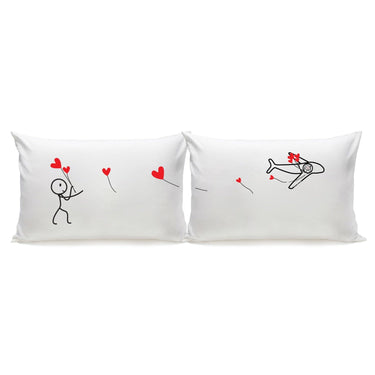 His and hers long pillowcases with cute designs for a romantic Long Distance Relationship Gift for Boyfriend and Girlfriend