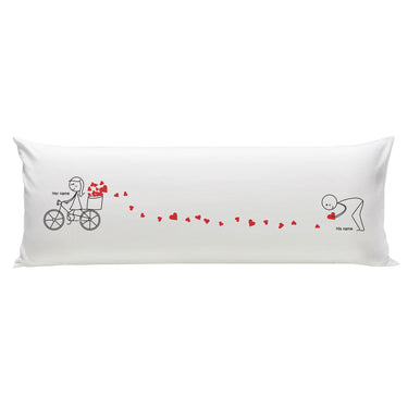 Long distance relationship gift pillow featuring cute illustrations of love messages and hearts for romantic connection.