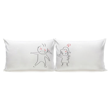 His and hers long pillowcases with playful designs, a funny apology gift saying Oops My bad for couples.