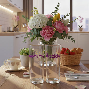 Set of decorative glassware with 'mommy' and 'daddy' text, perfect parents gift idea glasses for a romantic dining experience