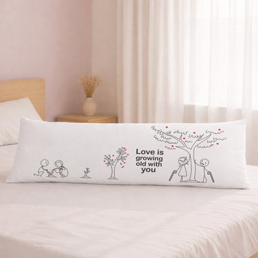 Long hug pillow by Human Touch with sweet love illustration, ideal as personalized relationship gifts for couples