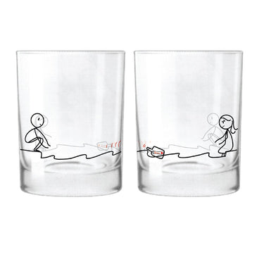 Human Touch romantic gift glasses featuring playful illustrations, perfect for sharing drinks on a cozy evening