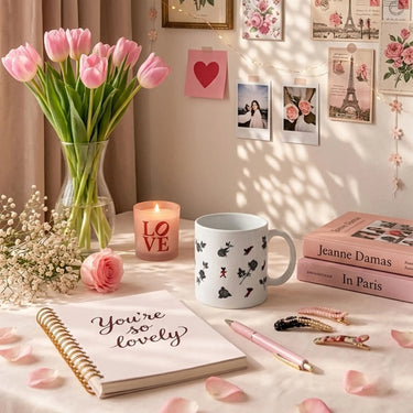 Stylish ceramic coffee mug with romantic rose design, perfect for a gen z rose love romantic gift