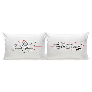 His and hers wedding keepsake pillows featuring romantic designs, perfect for couples' love and comfort.