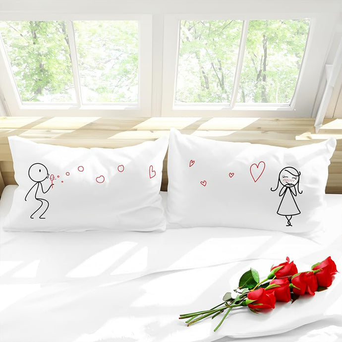 Love message pillowcases Human Touch boy meets girl design with playful illustrations for a romantic bedroom