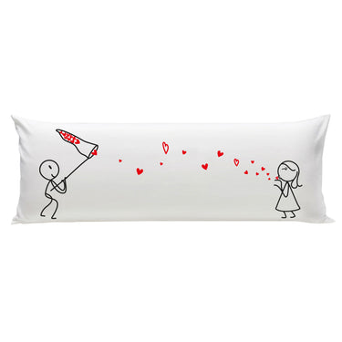 Human Touch Long Pillow for Bed with Love-Themed Bedroom Decor and Playful Heart Design