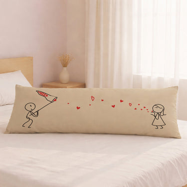 Human Touch Long Pillow for Bed Featuring Love-Themed Bedroom Decor with Cute Illustrations