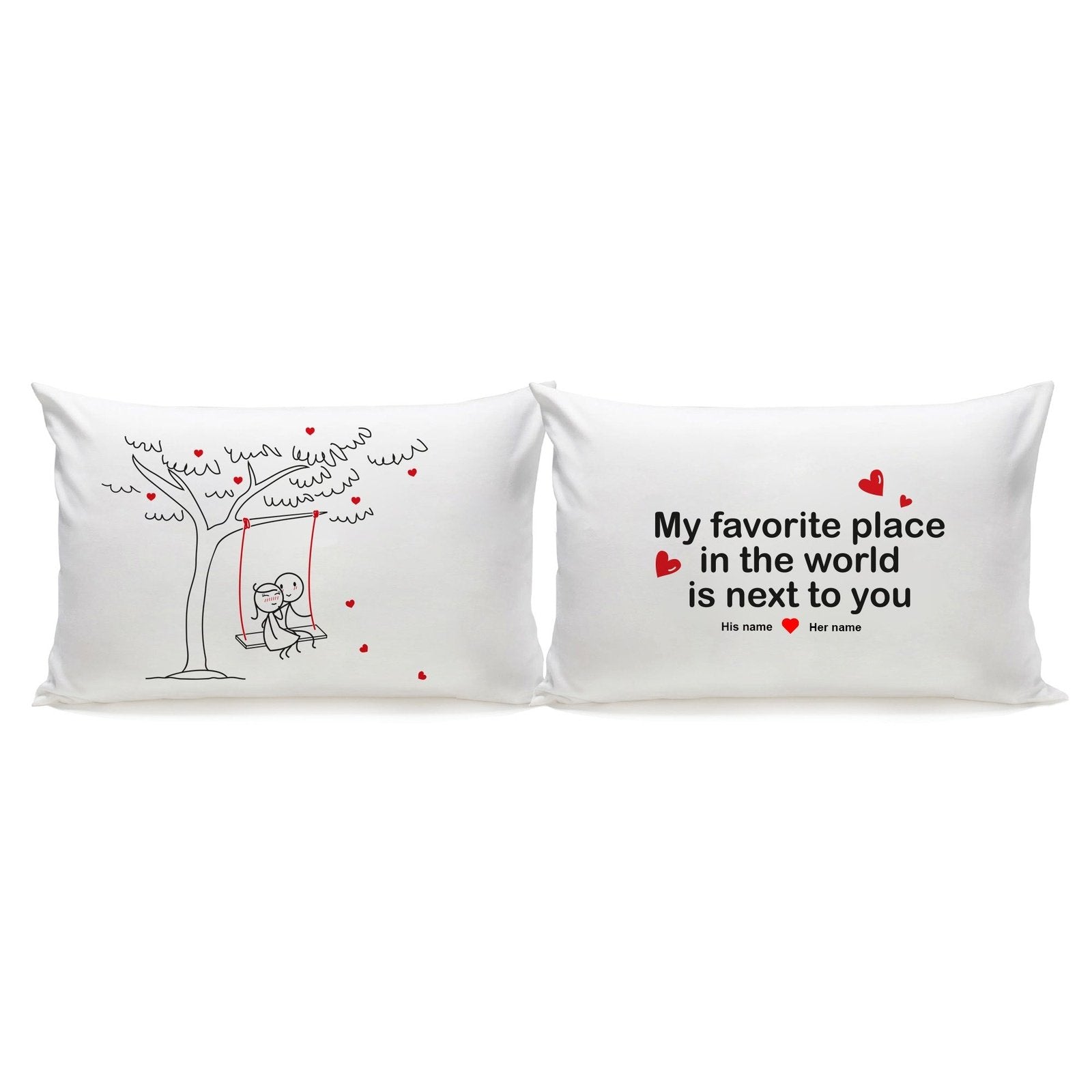 My favorite place in the world is next to youHome & GardenHuman Touch OfficialShow your sweetheart that your favorite place is next to them with these Human Touch couple pillowcases! Embroider your names, a special date, or any message that’s 