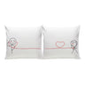 Personalized couple keepsake pillow set featuring charming couple illustrations and heart design