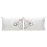 Couple white pillowcases with split-heart globe illustration and small red hearts