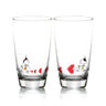 Romantic couple drinking glasses with cute illustrations of a couple in love and heart designs