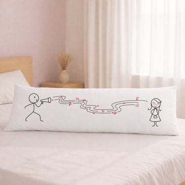 Human Touch long pillow featuring musical doodles, a unique wedding gift for music lovers.