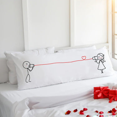 Human Touch Long Pillow with Cute Illustration for Valentine's Day Pillow Present
