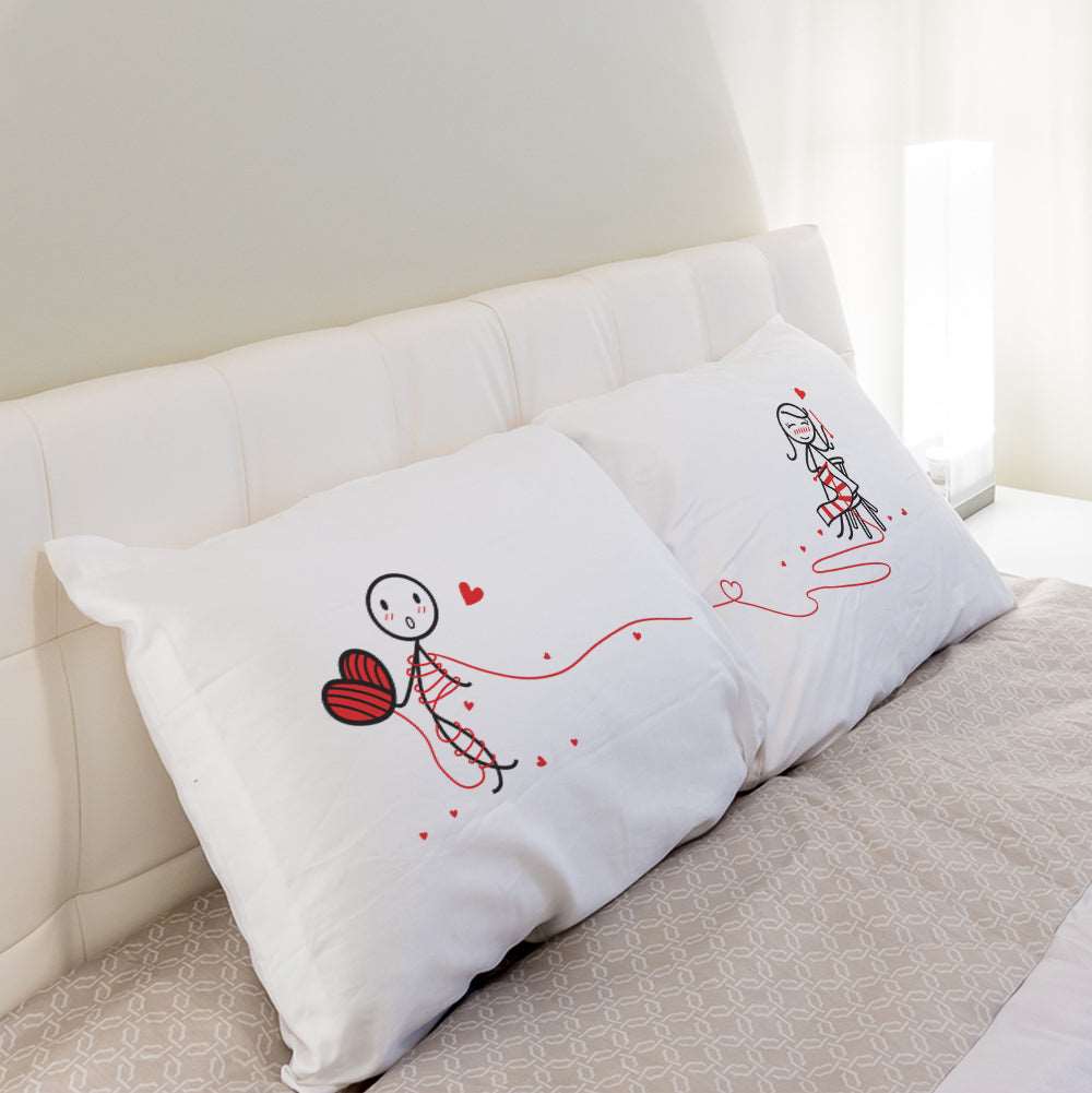 This adorable white pillow features an artistic design of a cheerful couple, making it a perfect anniversary or couples gift!